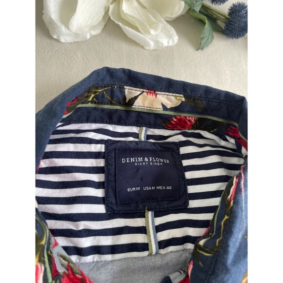 Denim & Flower Ricky Singh Hawaiian Floral Button-Up Short Sleeve Sz M Wear Art - Picture 6 of 9